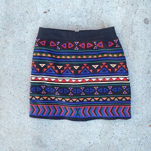 Sam Edelman Beaded Mini Skirt 2 Southwestern Aztec Boho Embroidered Festival